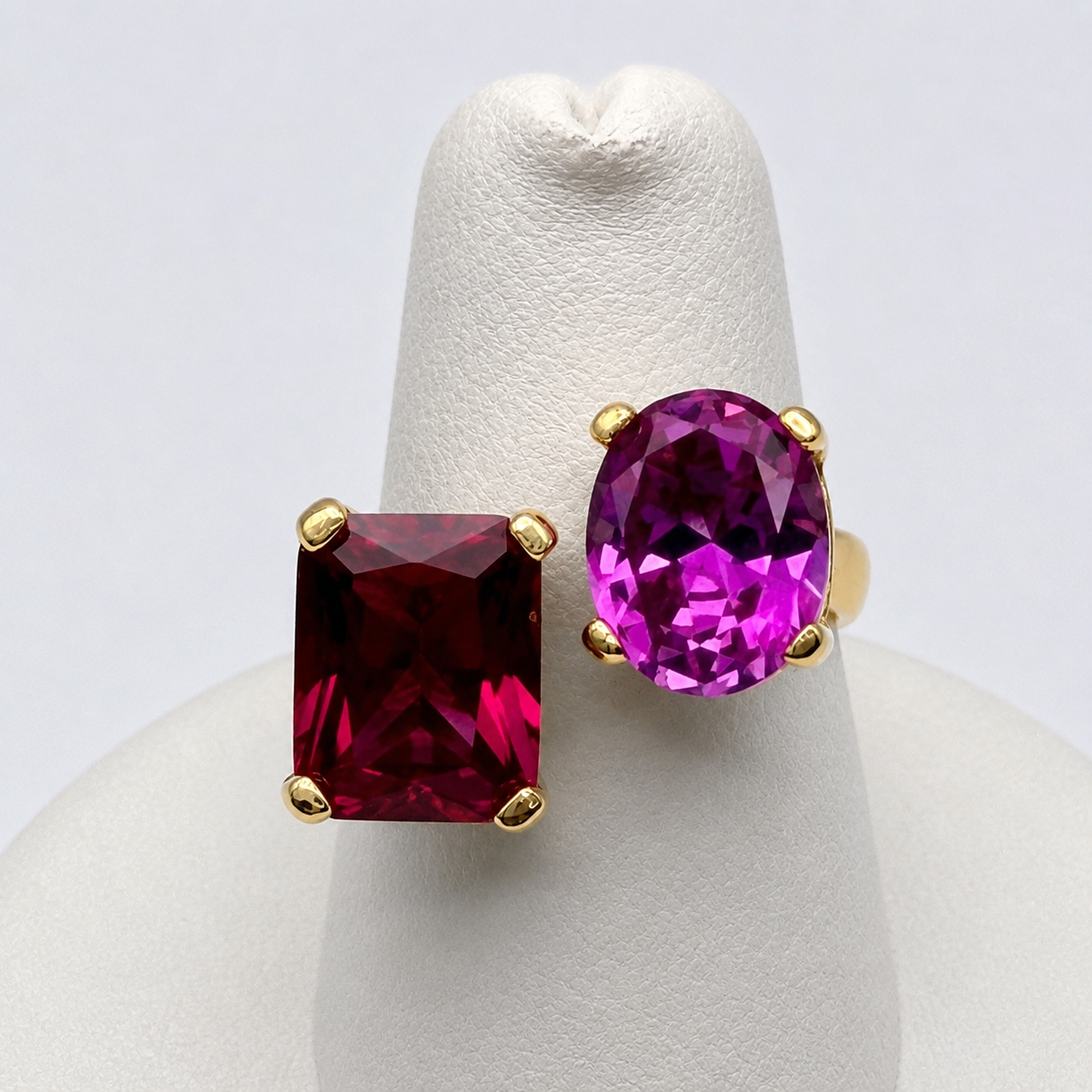 7ctw Ruby & Pink Sapphire Ring | Toi et Moi Open Design | Adjustable
