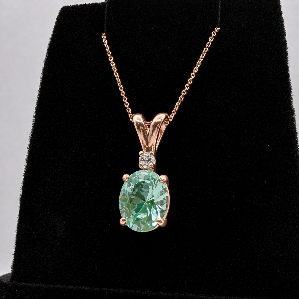 3ct Oval Mint Green Spinel & White Sapphire Pendant Necklace