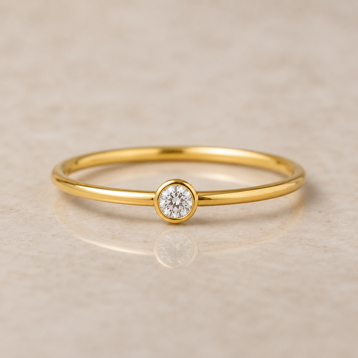 14K Yellow Gold Filled 2mm Bezel Set Cubic Zirconia Ring | Dainty Solitaire Stackable Ring | Minimalist Everyday Jewelry (Copy)