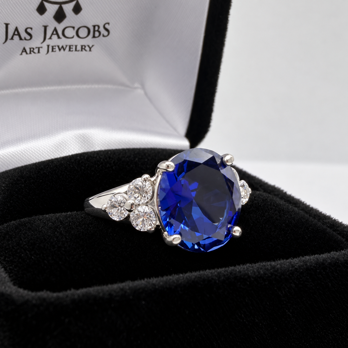 6.78ctw Oval Blue Sapphire & White Sapphire Cluster Statement Ring