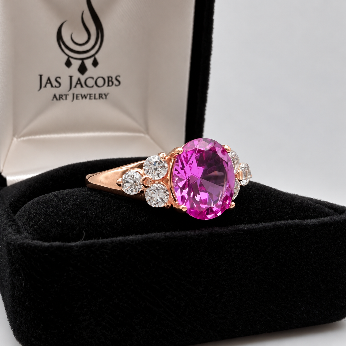 3.78ctw Oval Pink Sapphire & White Sapphire Floral Cluster Ring