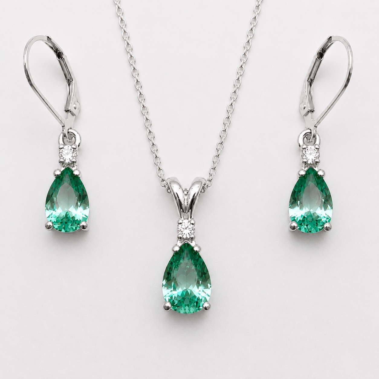 5.24 CTW Mint Green Spinel & Diamond Necklace & Leverback Earrings Set
