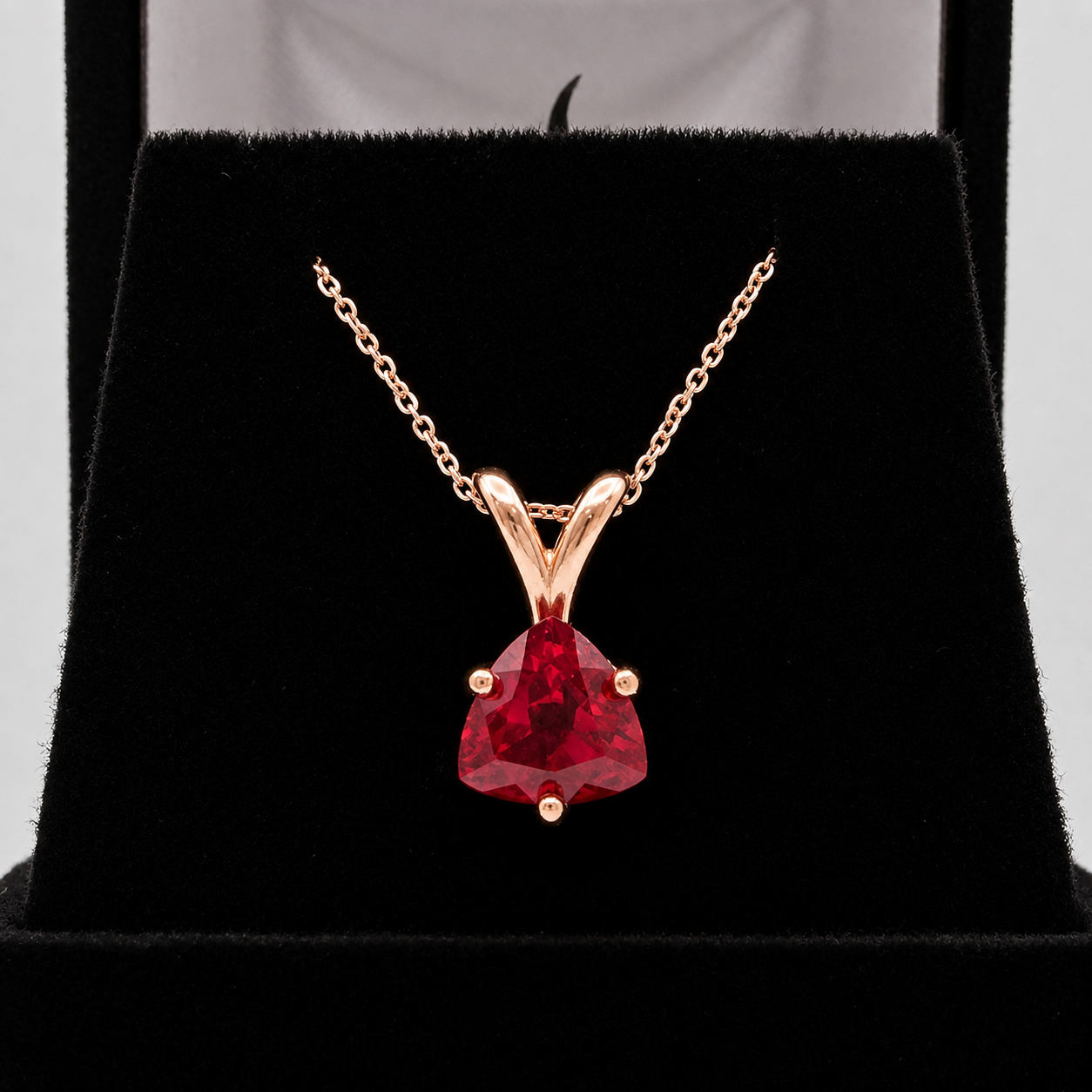 1.5ct Trillion Cut Ruby Solitaire Pendant Necklace