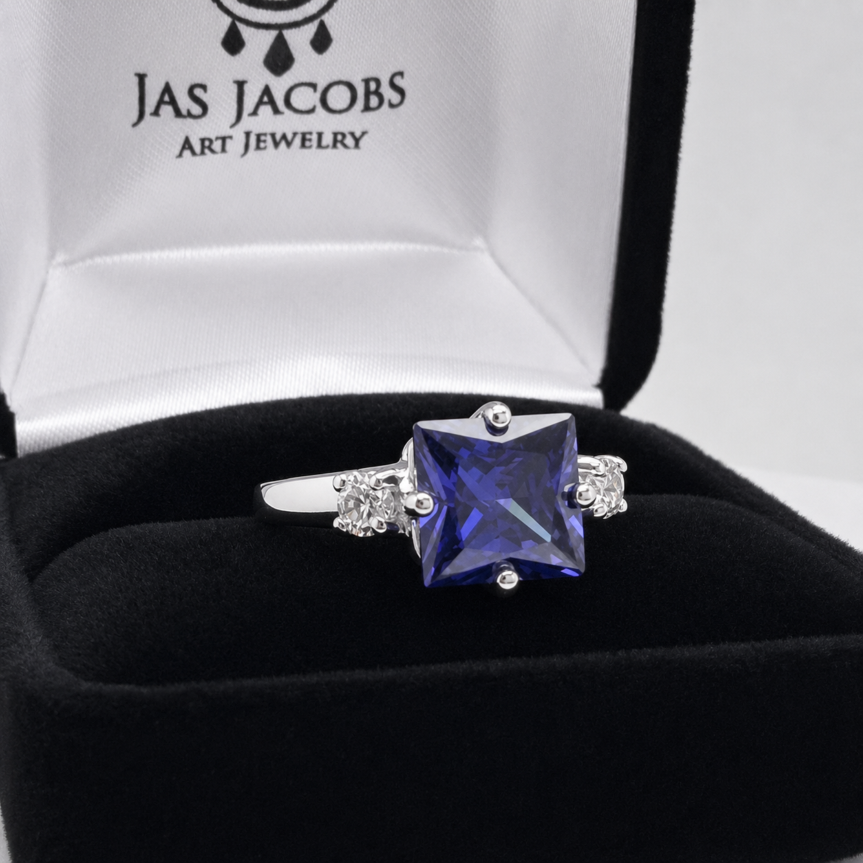 Princess Cut Simulated Tanzanite & White Sapphire Art Deco Ring