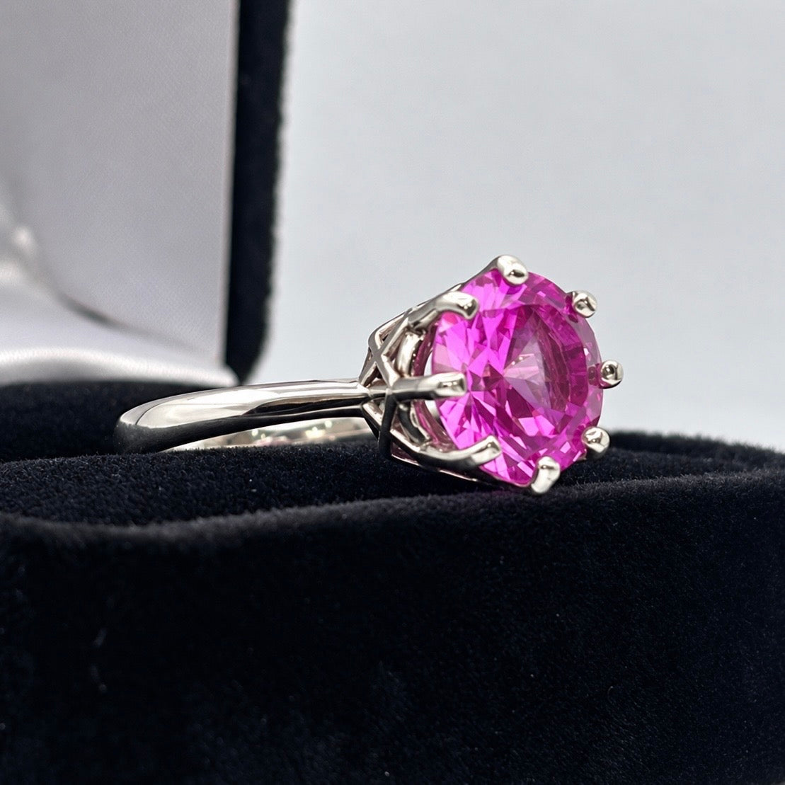 10mm Round Pink Sapphire Art Deco Crown Ring