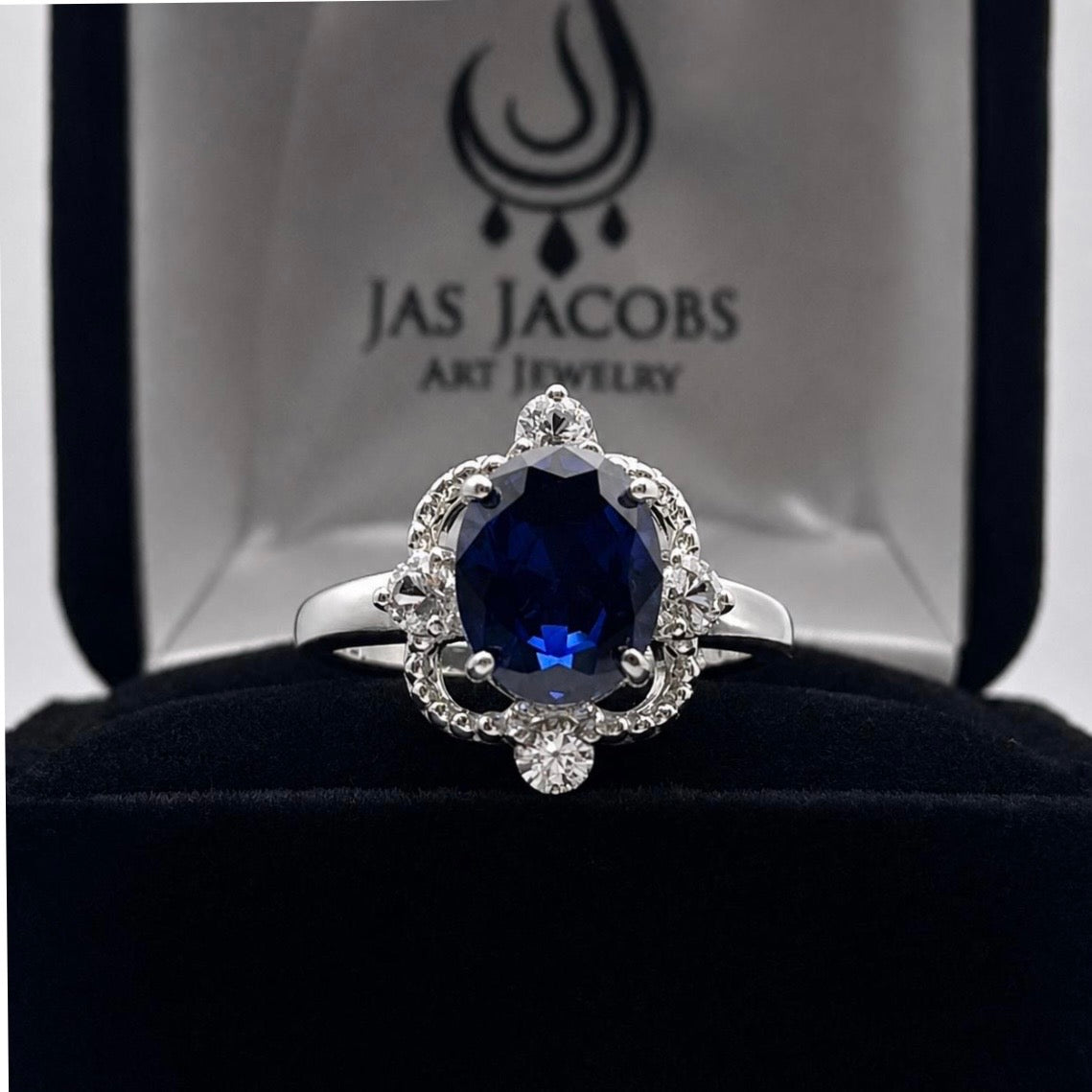 3ct Oval Blue Sapphire & Diamond Vintage-Inspired Ring