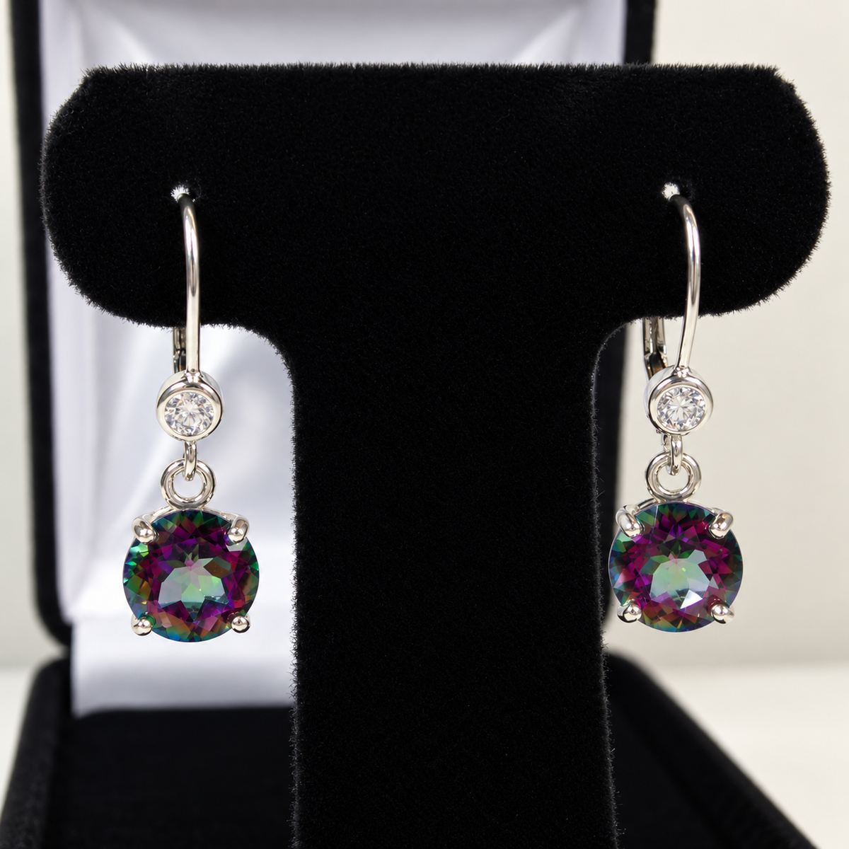 4ctw Round Mystic Topaz & White Topaz Leverback Earrings