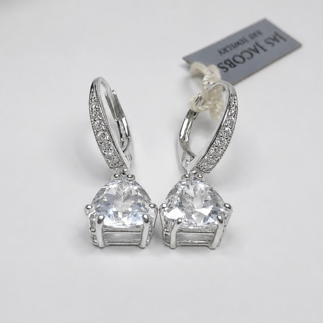 4 CTW White Topaz Trillion Drop Earrings