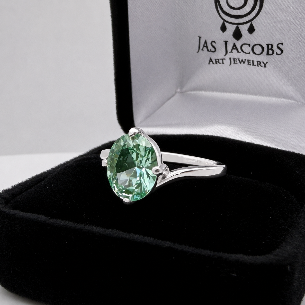 3ct Oval Mint Green Spinel Ring | Split Bypass Solitaire