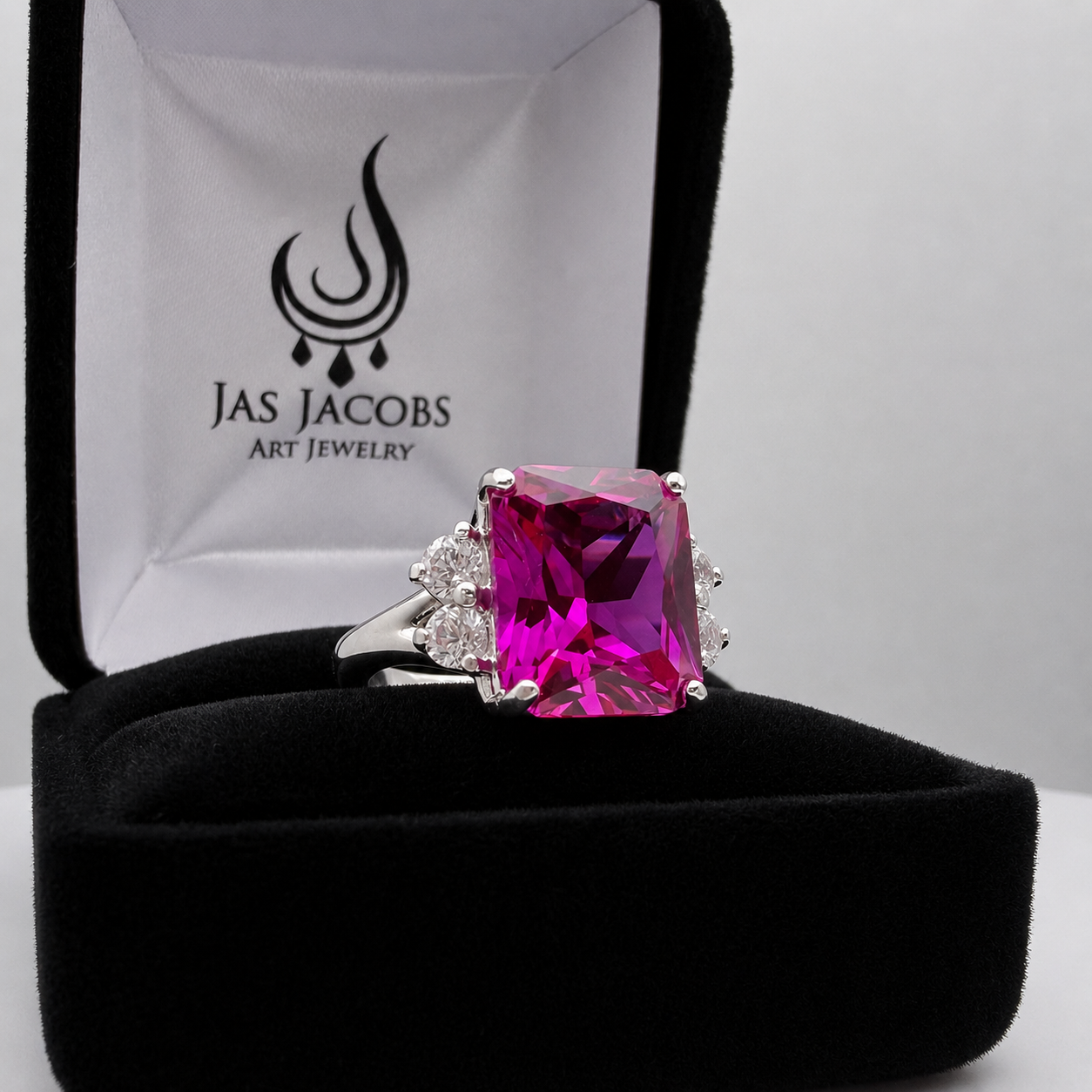 6ct Emerald Cut Pink Sapphire Diamond Ring