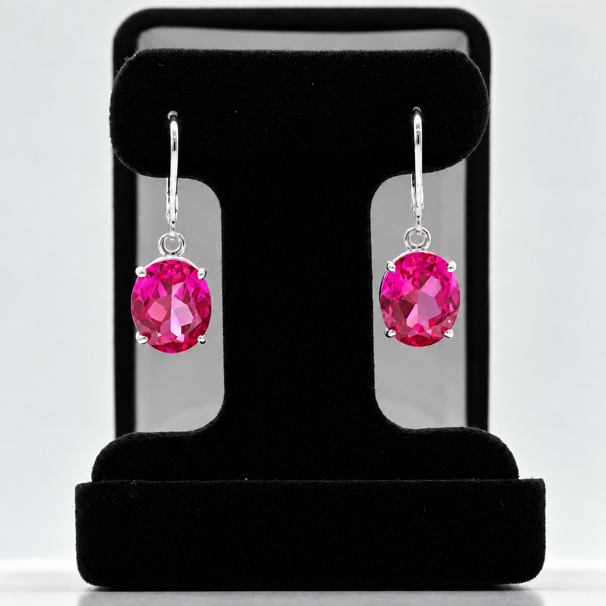 10ctw Bright Pink Sapphire Oval Cut Drop Earrings