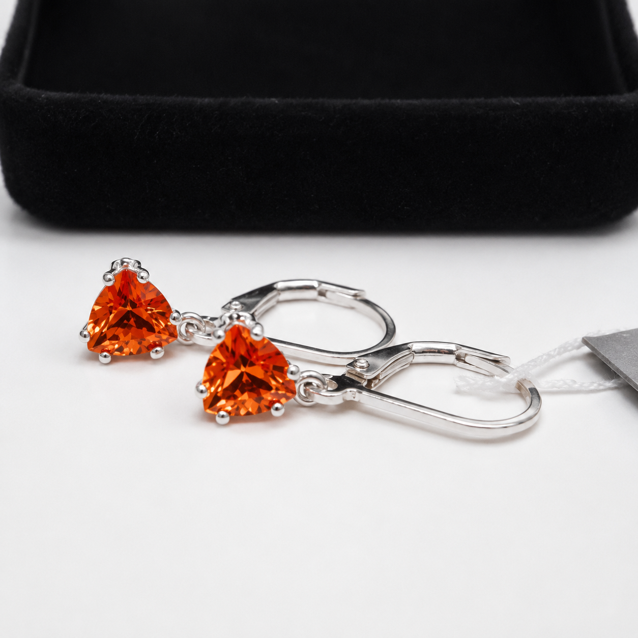 2 CTW Padparadscha Sapphire Trillion Drop Earrings