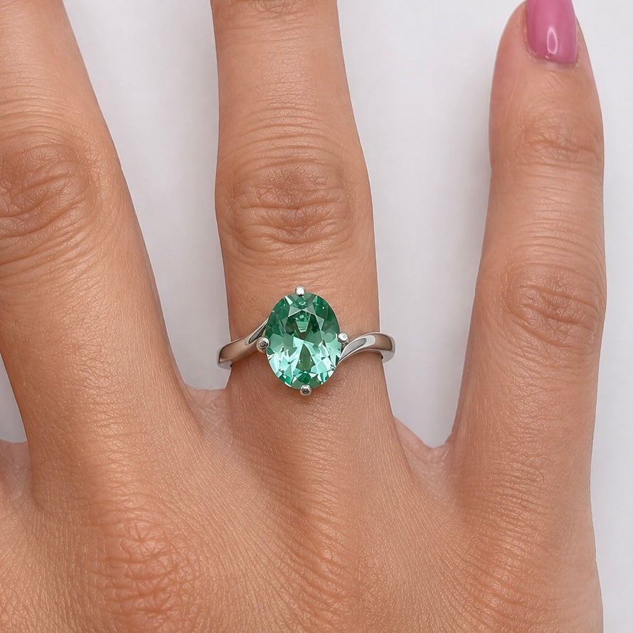 3ct Oval Mint Green Spinel Ring | Split Bypass Solitaire