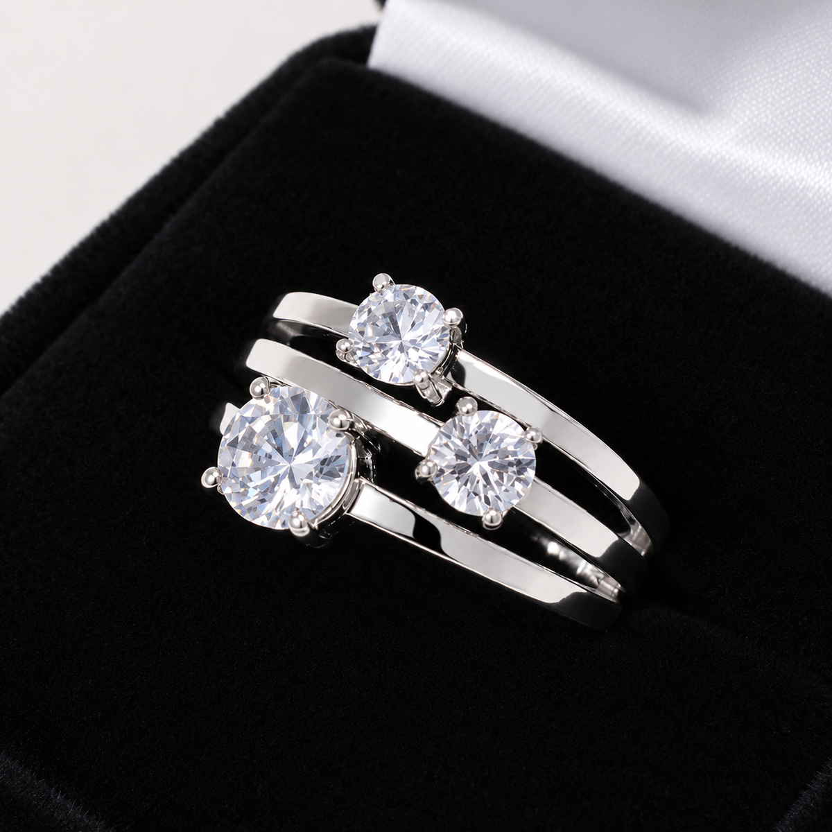 2ct Three Stone White Sapphire Triple Split Shank Ring