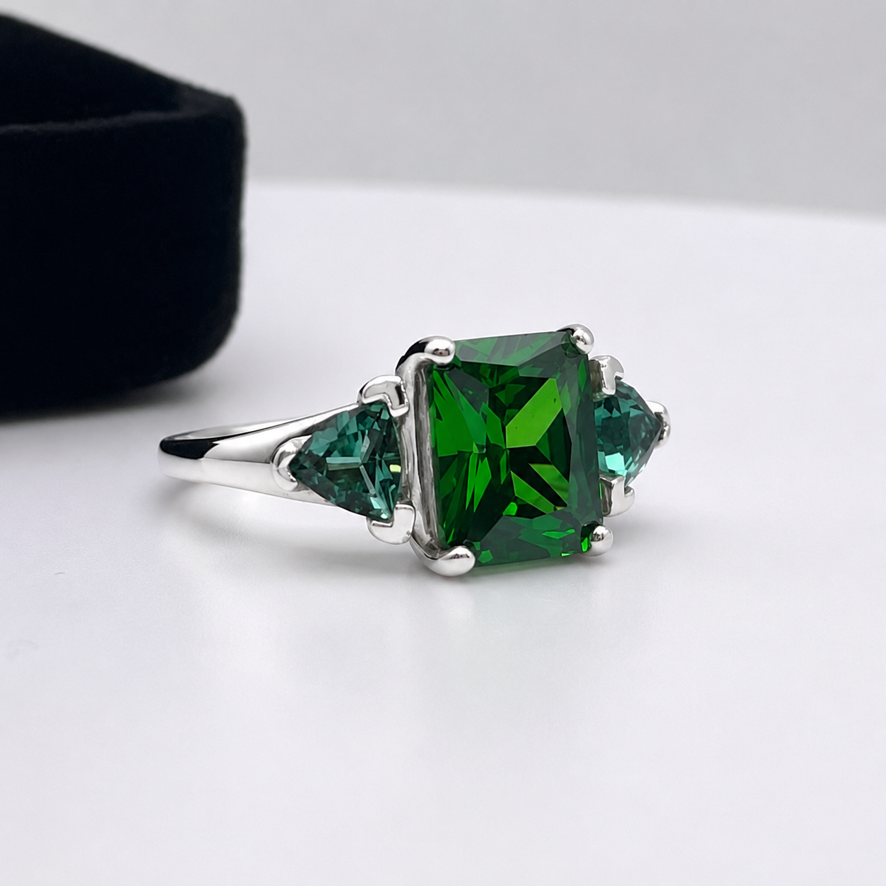 4 CTW Emerald & Green Quartz Three Stone Ring