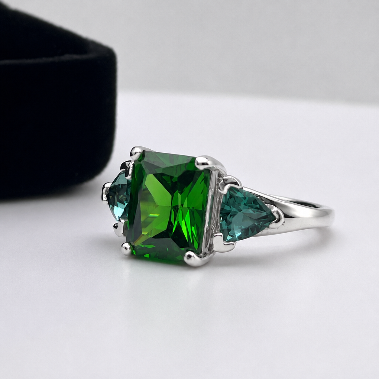 4 CTW Emerald & Green Quartz Three Stone Ring