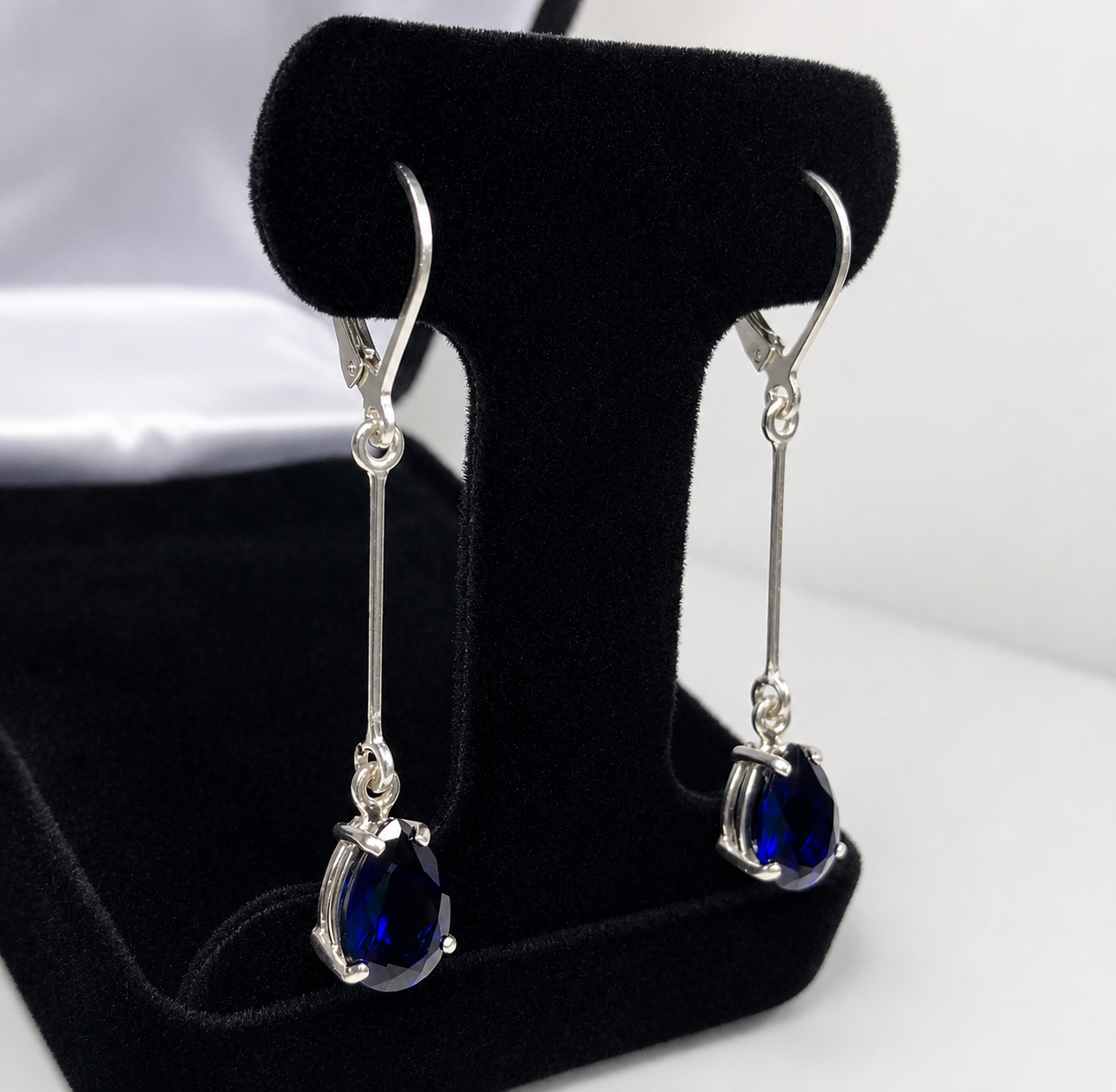 5 CTW Pear Cut Blue Sapphire Drop Earrings