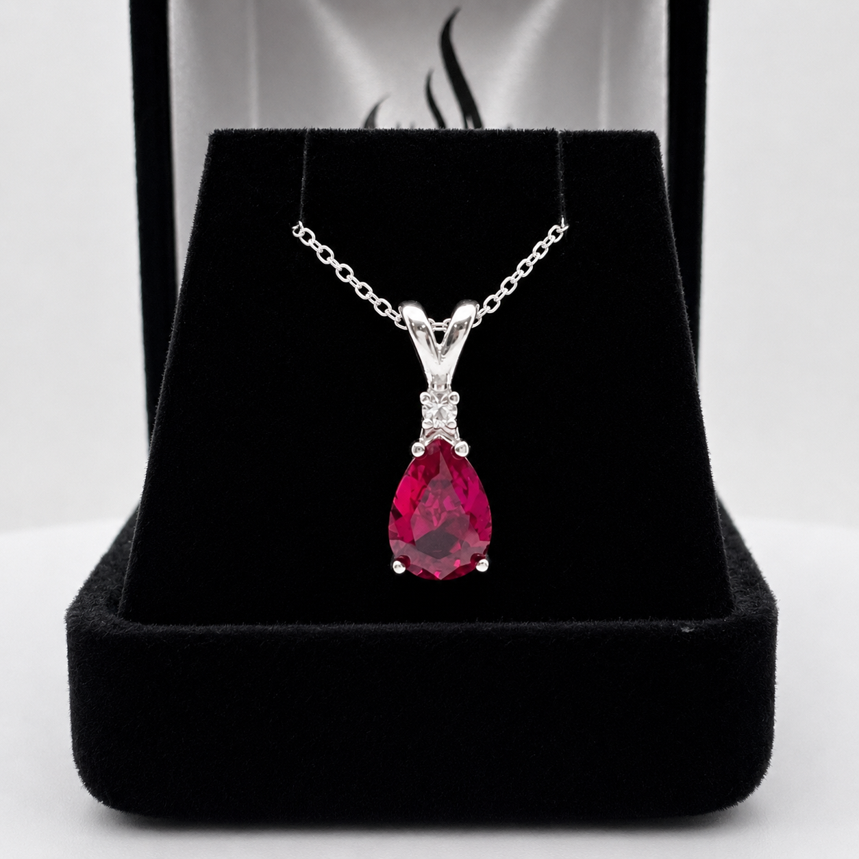 2.2CT Pear Cut Ruby Pendant Necklace | Diamond Accent