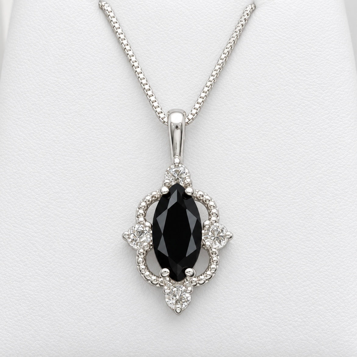 Marquise Black Onyx & White Sapphire Pendant Necklace