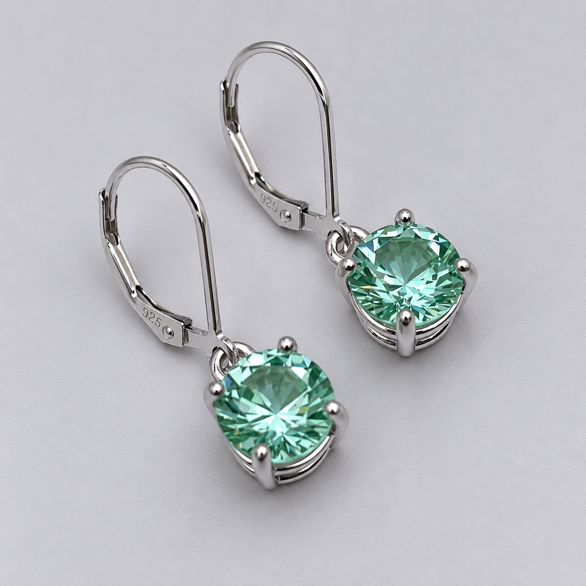 4ctw Sea Foam Green Spinel Solitaire Leverback Earrings