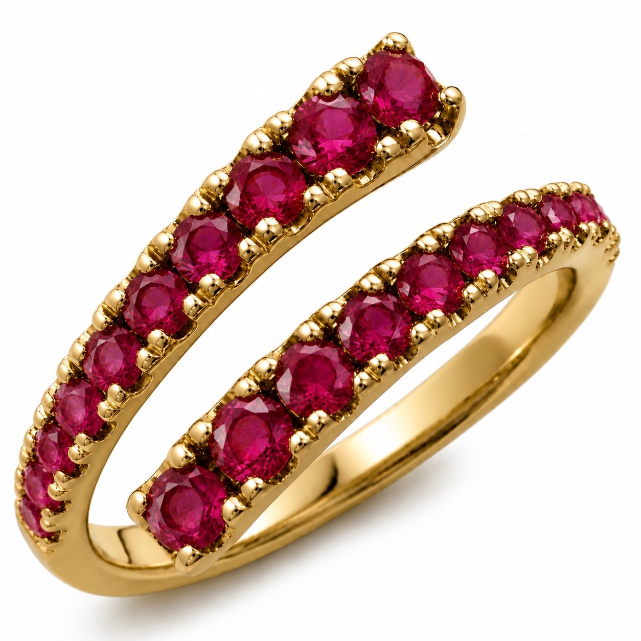 14K Yellow Gold Adjustable Open Bypass Ring | Lab Grown Diamond, Ruby, Emerald or Sapphire Spiral Ring | Made to Order