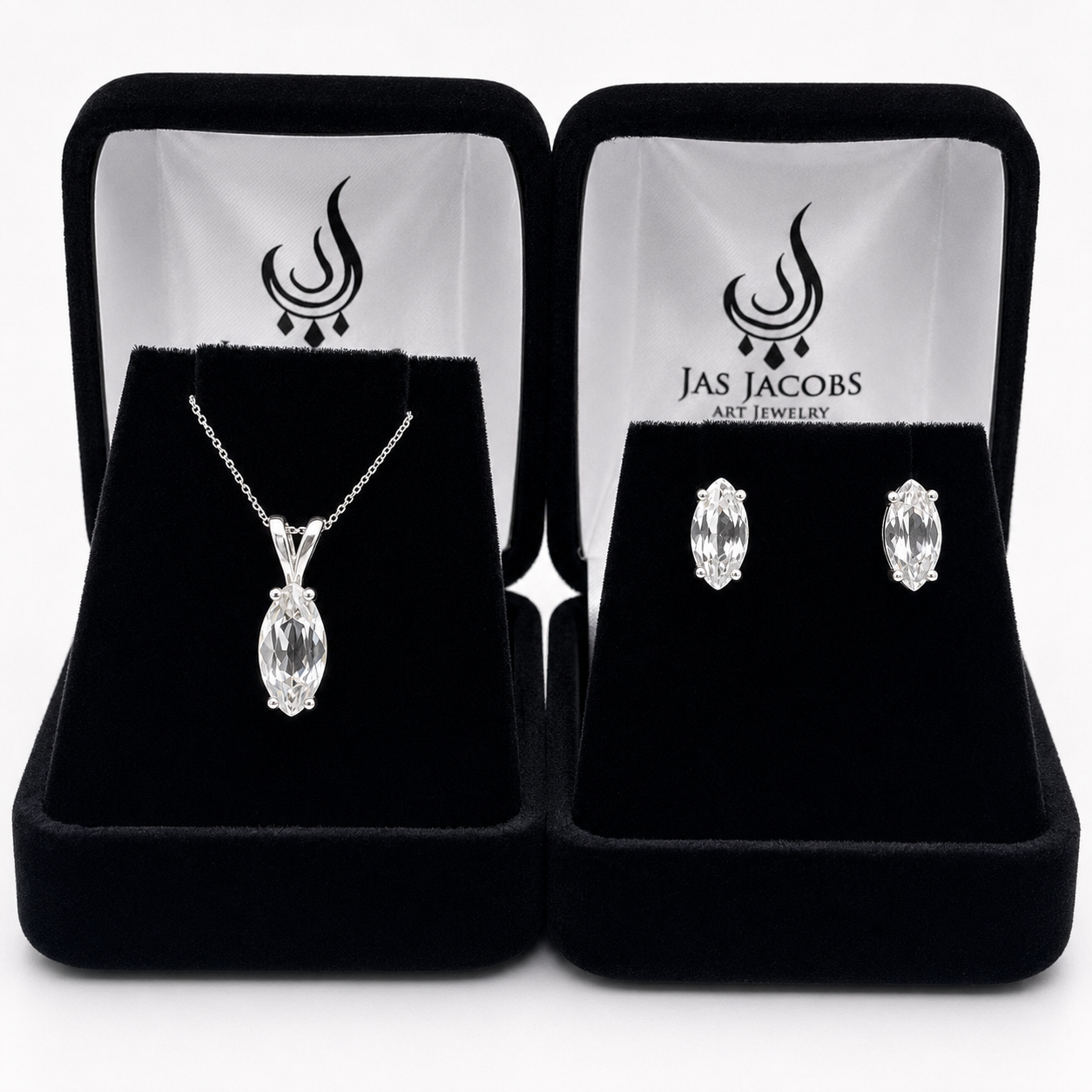4.5ctw Marquise Cut Colorless White Sapphire Pendant & Stud Earring Jewelry Set