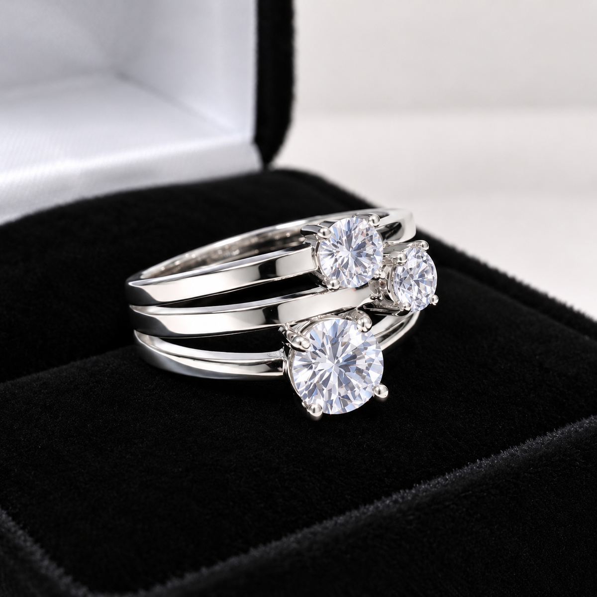 2ct Three Stone White Sapphire Triple Split Shank Ring