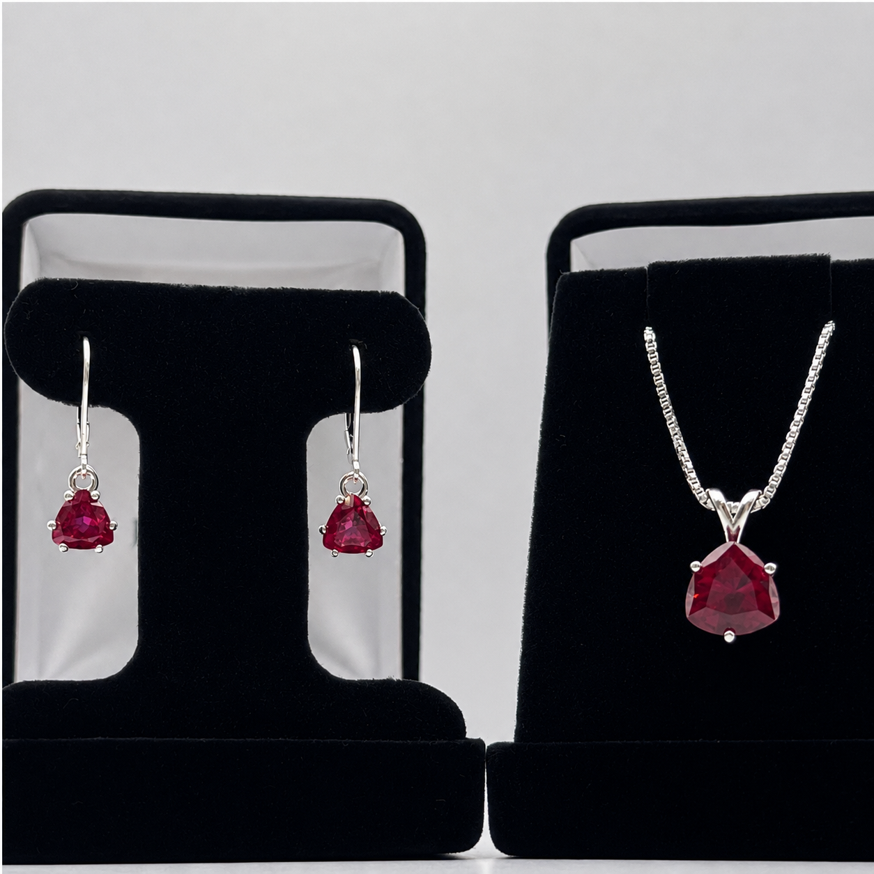 7.5ctw Trillion Ruby Pendant & Earring Set