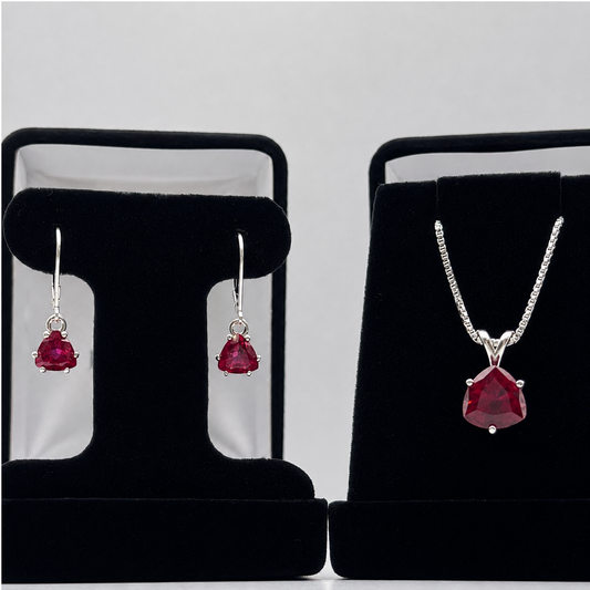 7.5ctw Trillion Ruby Pendant & Earring Set