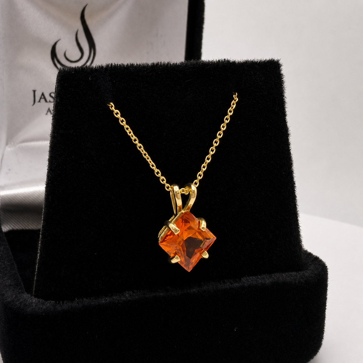 1.2ct Princess Cut Orange Padparadscha Sapphire Solitaire Pendant Necklace
