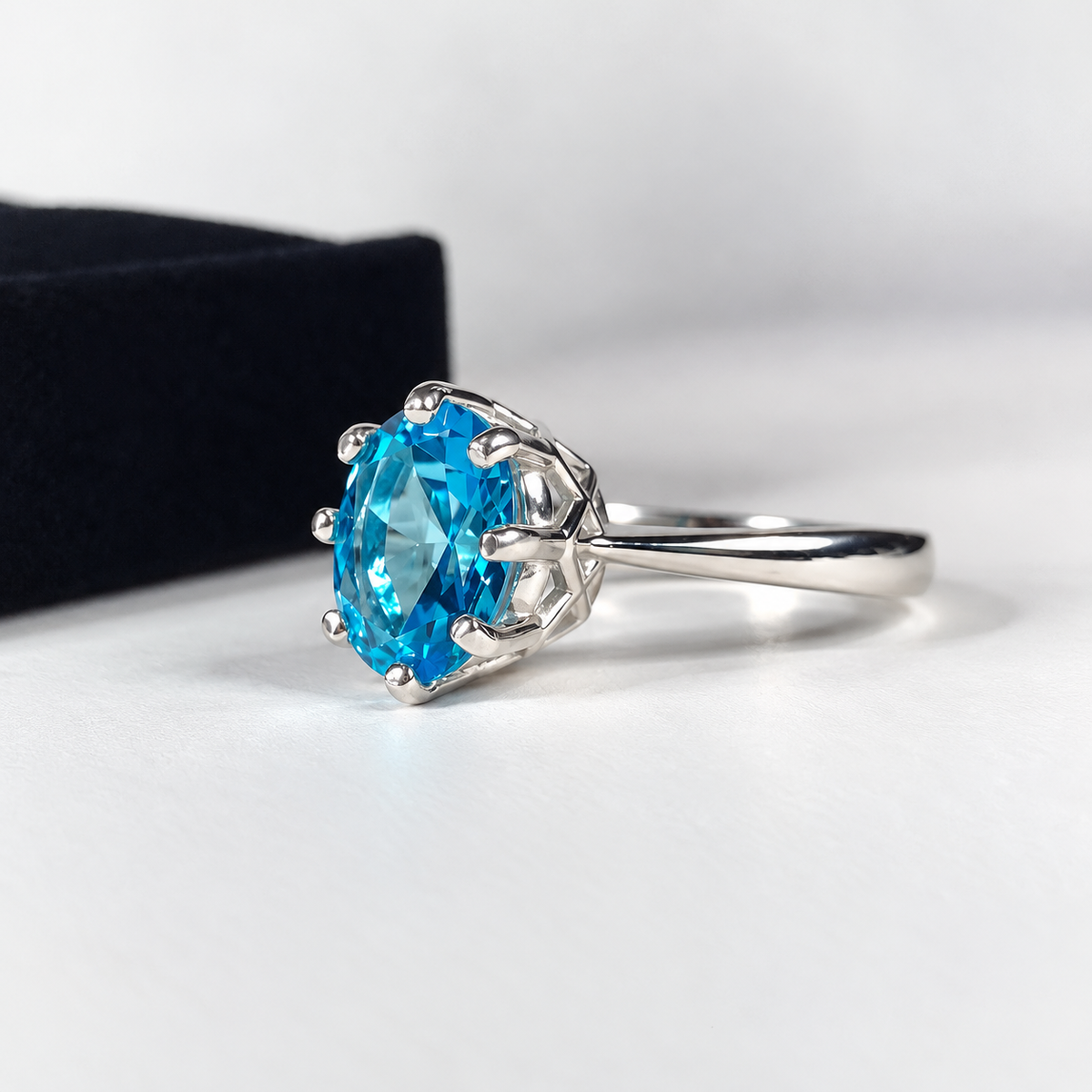 3.5ct Oval Cut Swiss Blue Topaz Art Deco Inspired Solitaire Ring