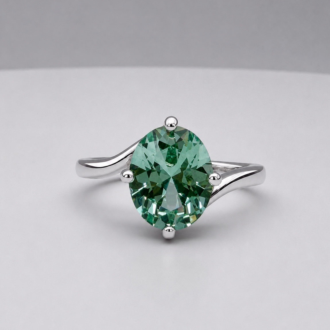 3ct Oval Mint Green Spinel Ring | Split Bypass Solitaire
