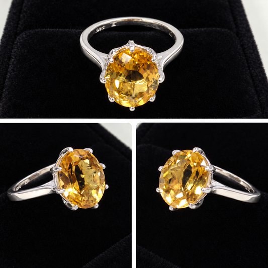 5ct Golden Citrine Oval Cut Eight-Prong Cage Statement Ring