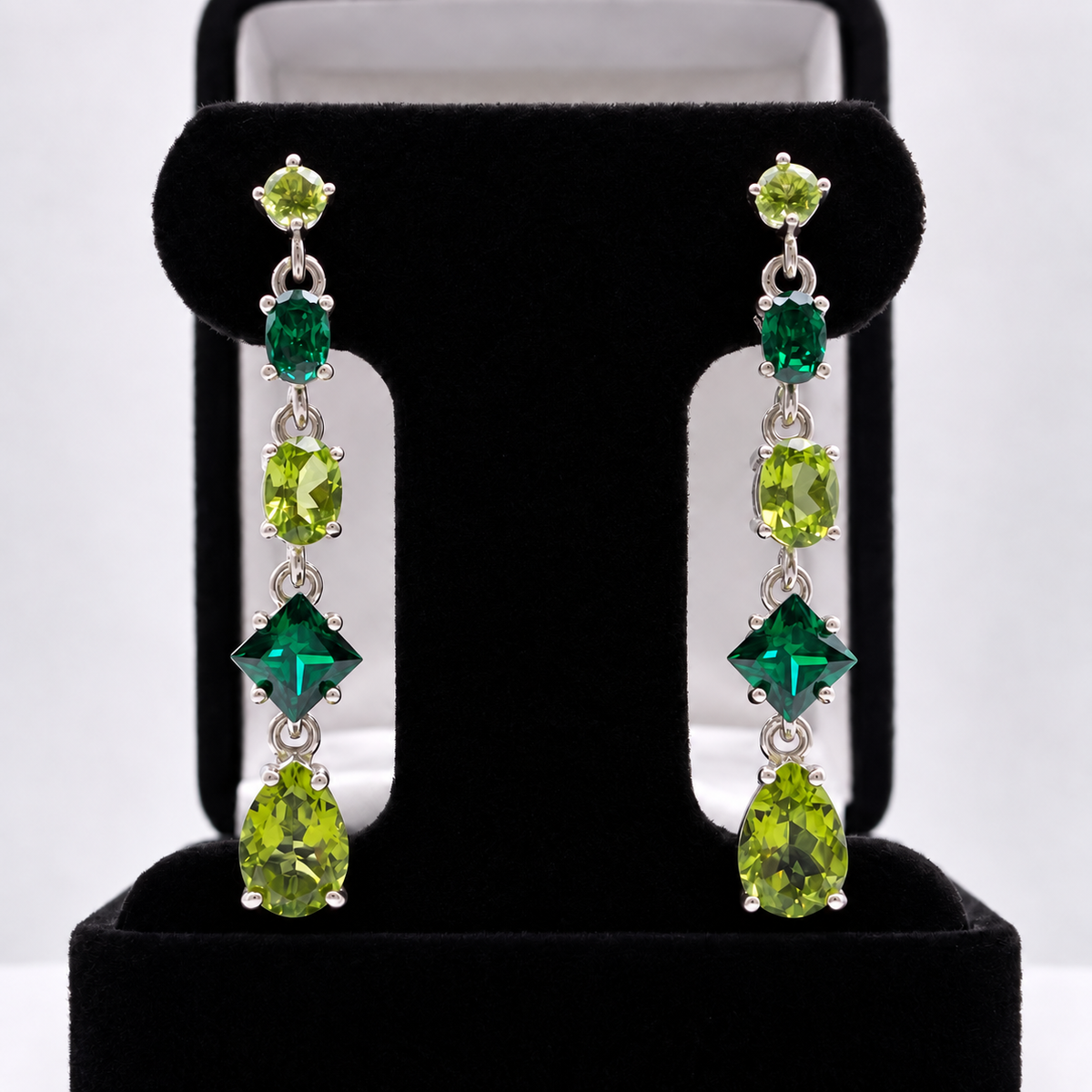 9.26ctw Multi Cut Emerald & Peridot Drop Earrings