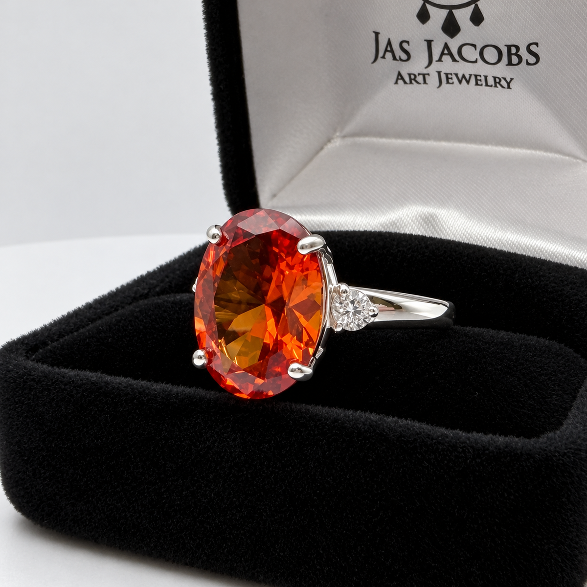 8ct Oval Cut Orange Padparadscha Sapphire & White Sapphire Statement Ring