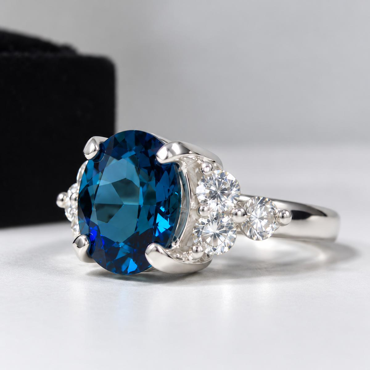 4.5ctw London Blue Topaz & White Topaz Cluster Ring – Victorian Inspired