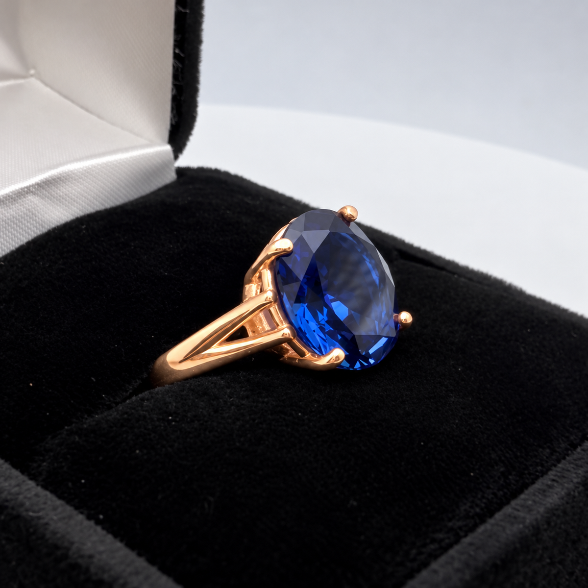 5ct Oval Cut Blue Sapphire Split Shank Ring
