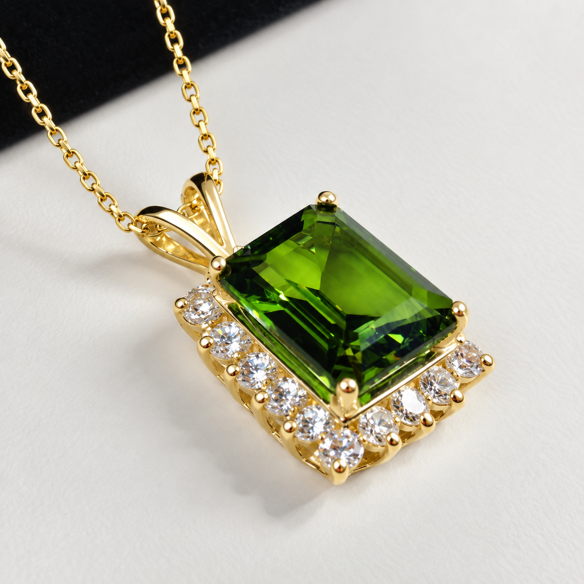 8ctw Emerald Cut Peridot & White Sapphire Halo Pendant