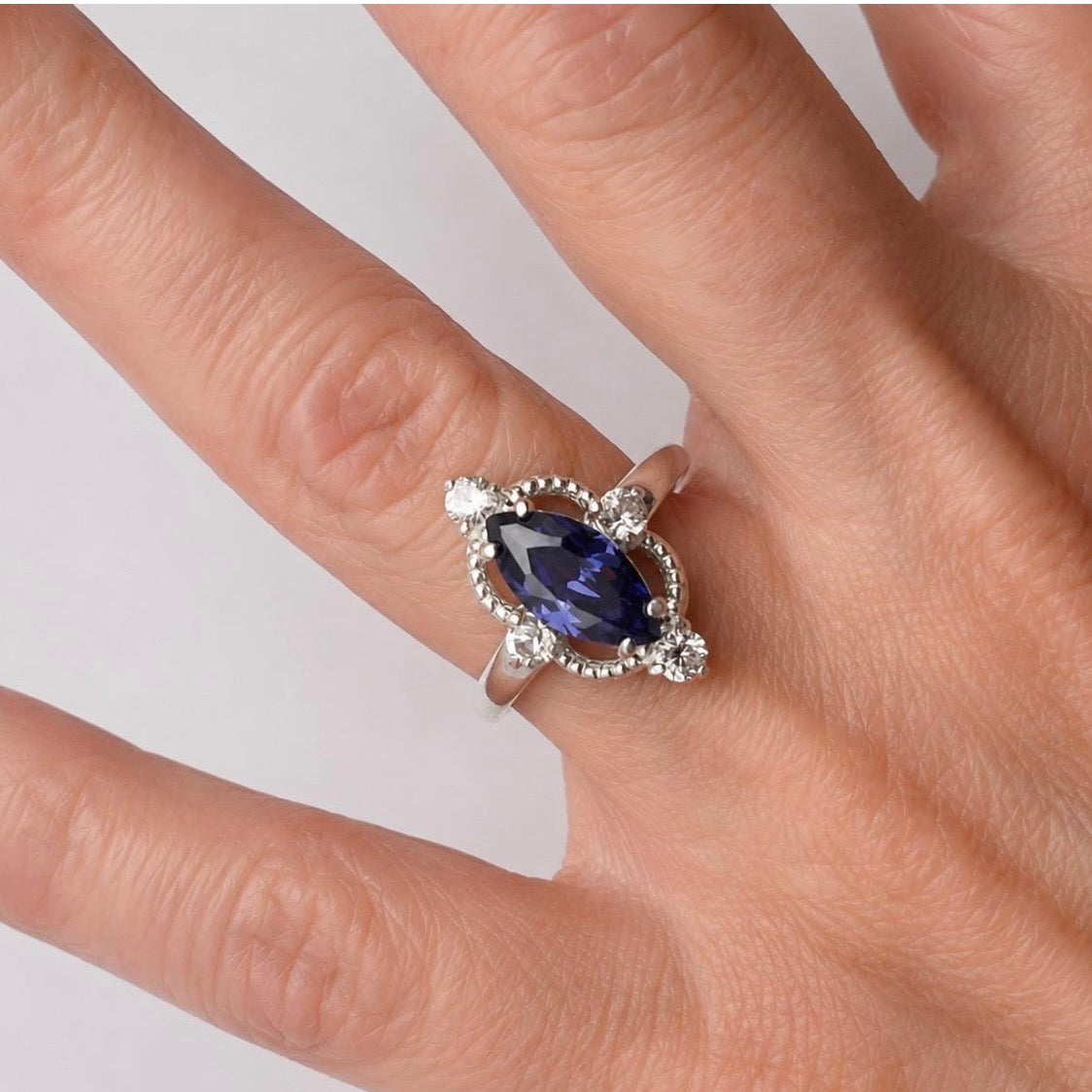 2ct Marquise Cut Tanzanite & White Sapphire Navette Ring