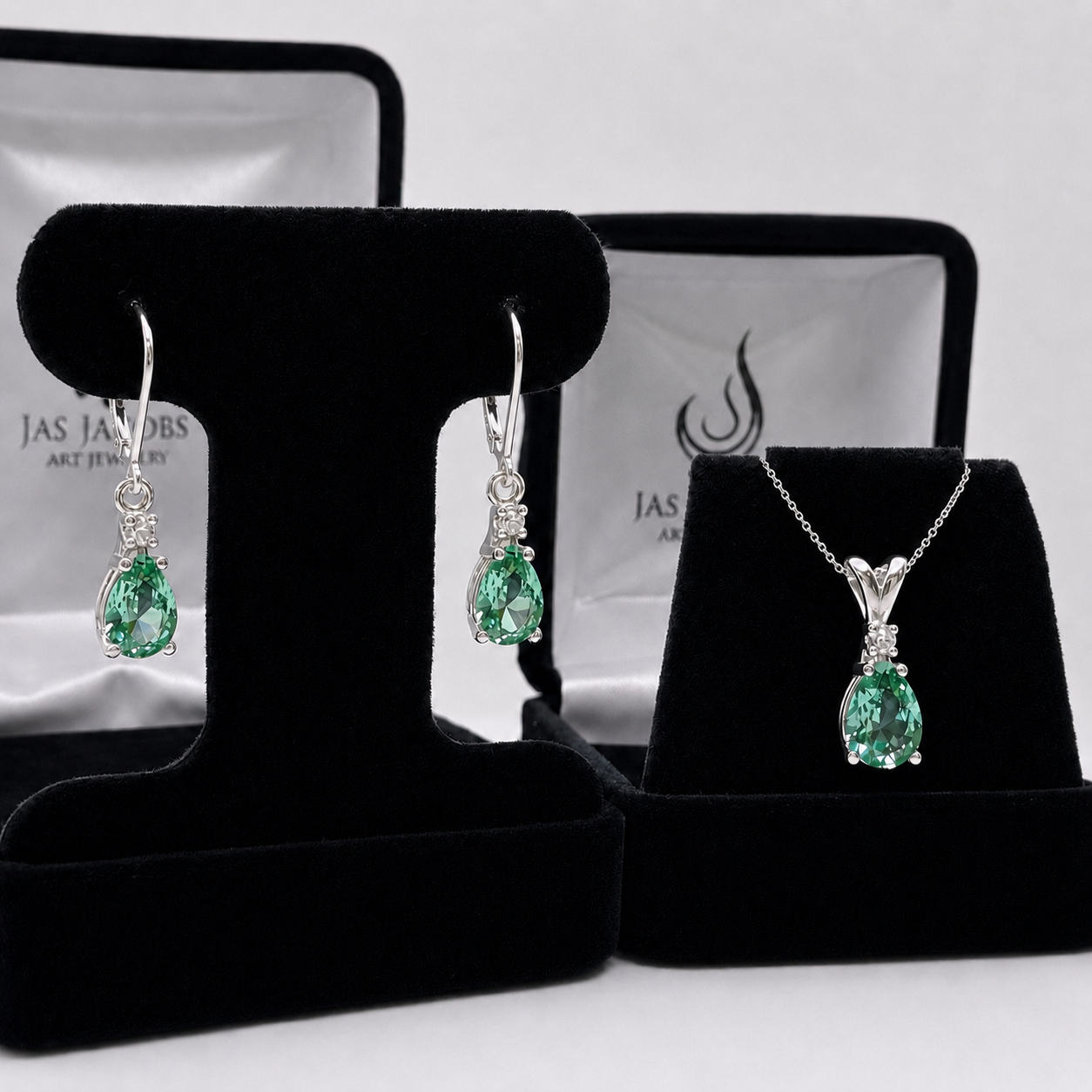 5.24 CTW Mint Green Spinel & Diamond Necklace & Leverback Earrings Set