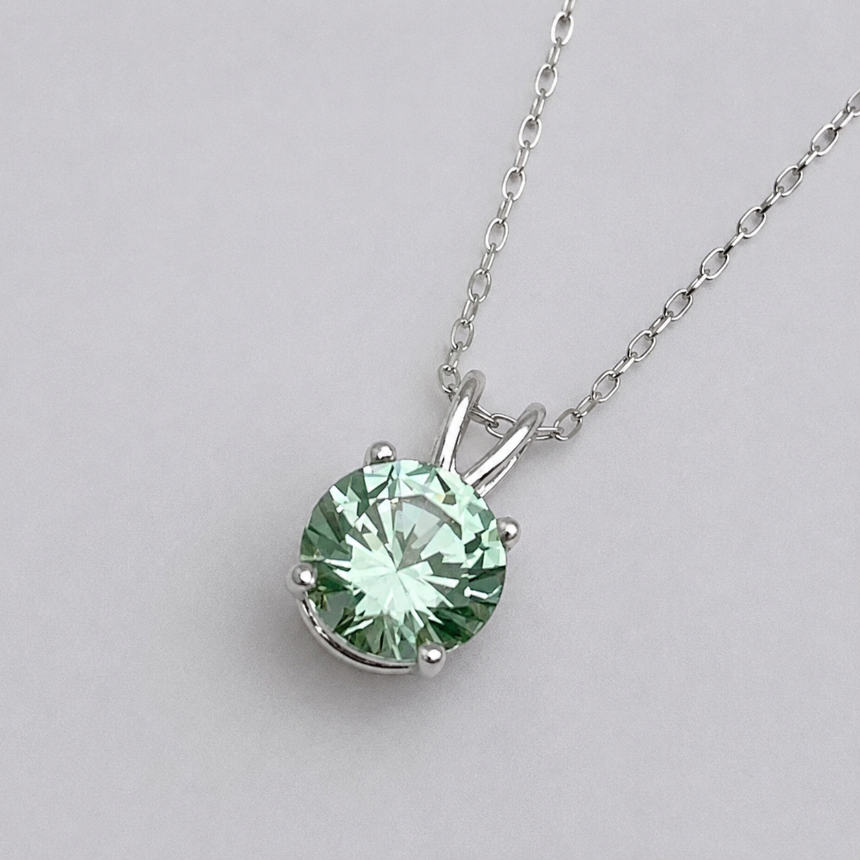 2CT Ice Green Spinel Pendant Necklace | Round Cut Solitaire | Mint Green Gemstone Necklace