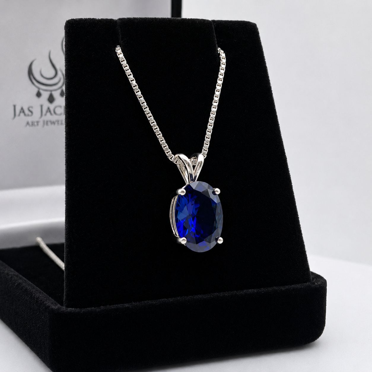 7CT Oval Cut Blue Sapphire Necklace | Statement Sapphire Jewelry | Lab Grown