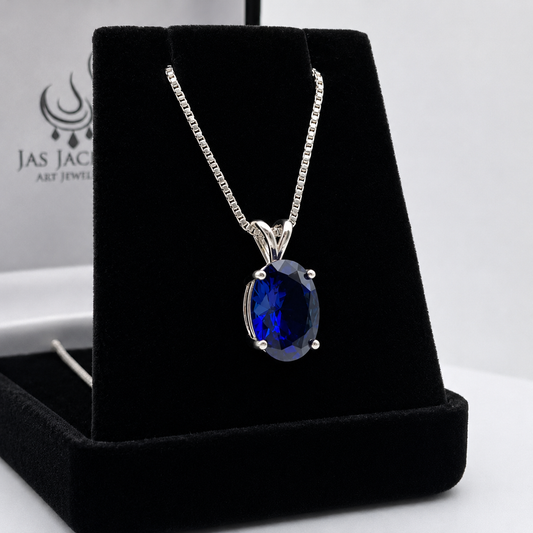 7CT Oval Cut Blue Sapphire Necklace | Statement Sapphire Jewelry | Lab Grown