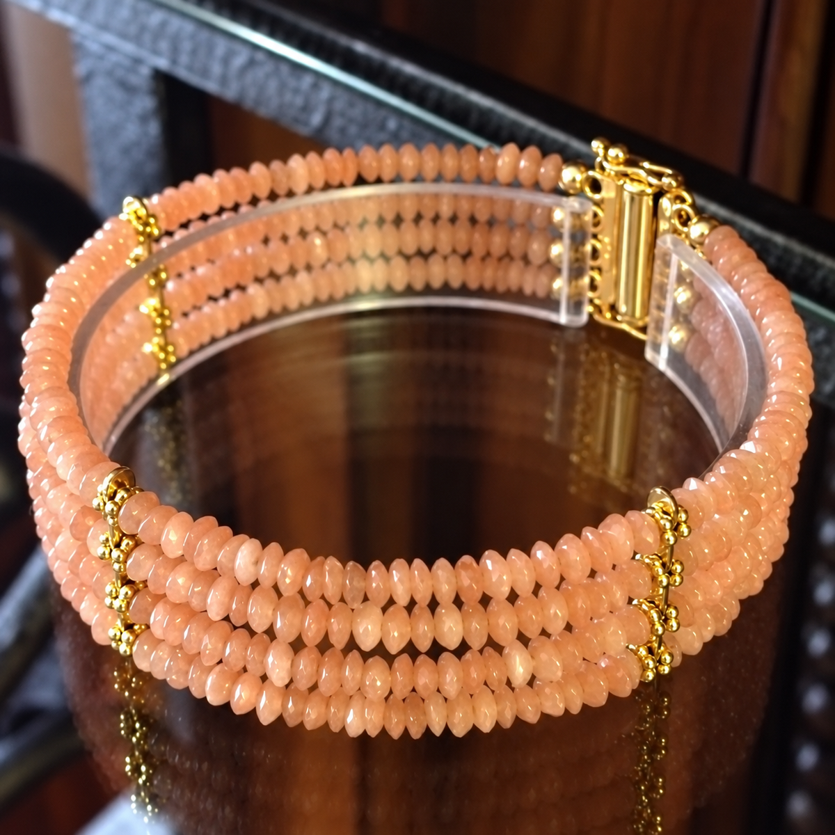 GENUINE Peach Moonstone Bracelet 4 Strand Bracelet 18kt Gold Vermeil or Sterling Silver Trending Jewelry and Gemstones Gifts
