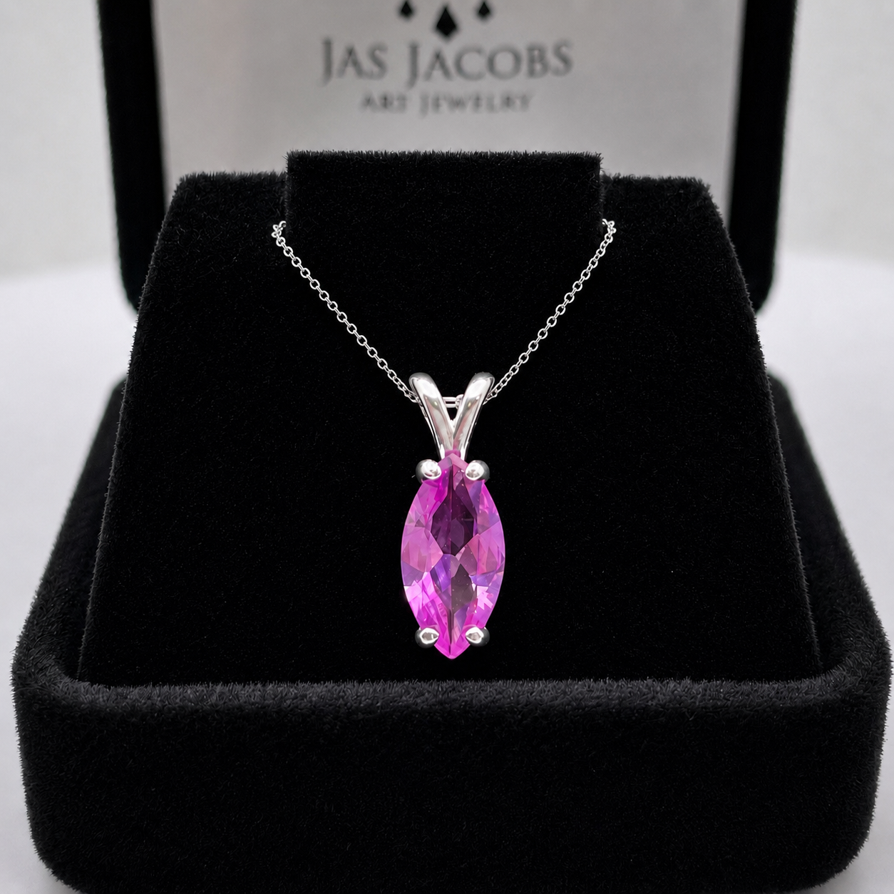 2CT Marquise Cut Pink Sapphire Solitaire Pendant Necklace