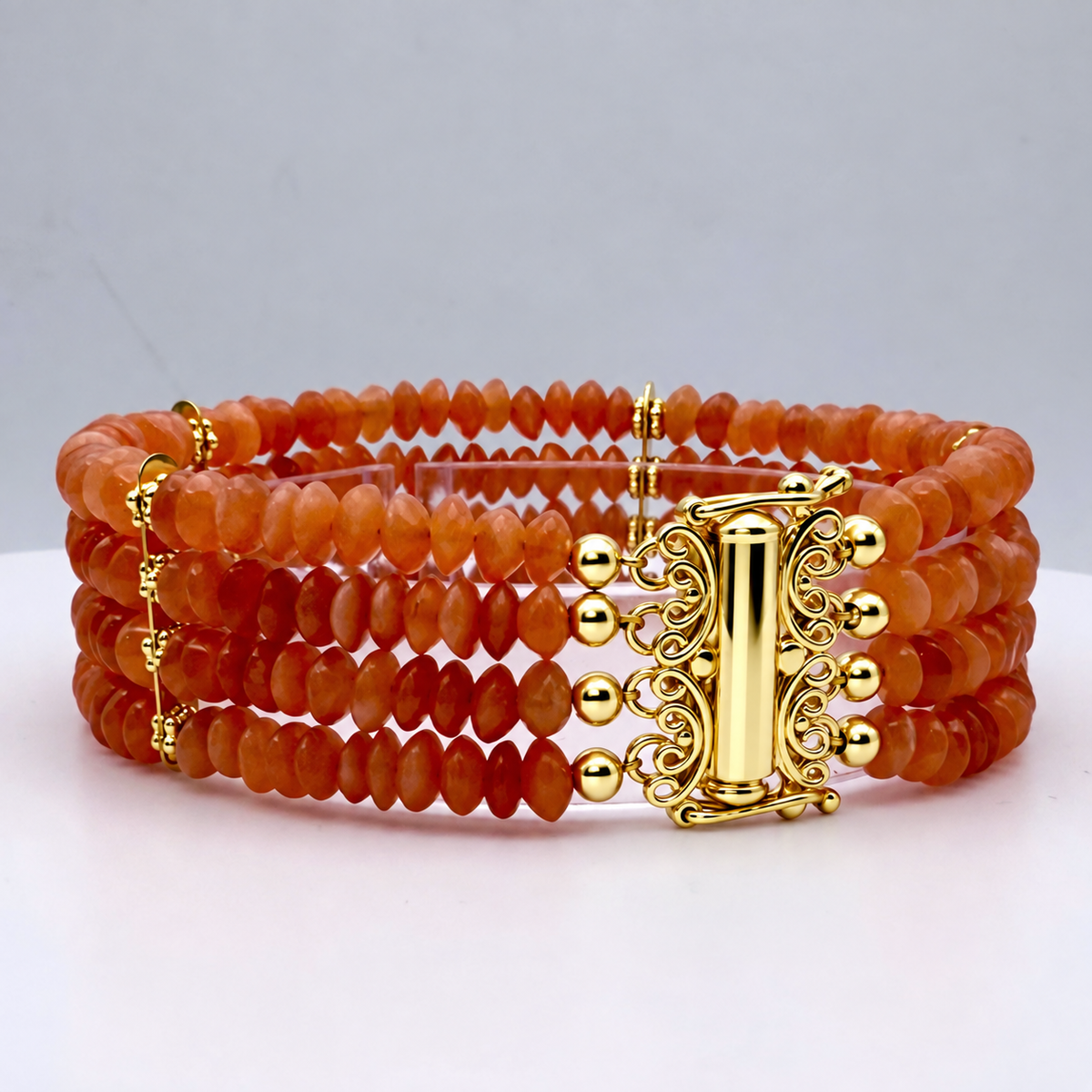 Peach Moonstone Four-Strand Statement Bracelet