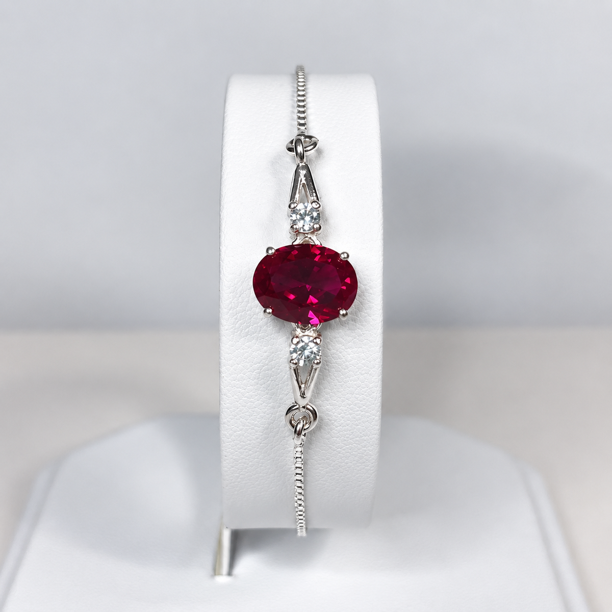 3.5ct Oval Ruby & White Sapphire Adjustable Bolo Bracelet