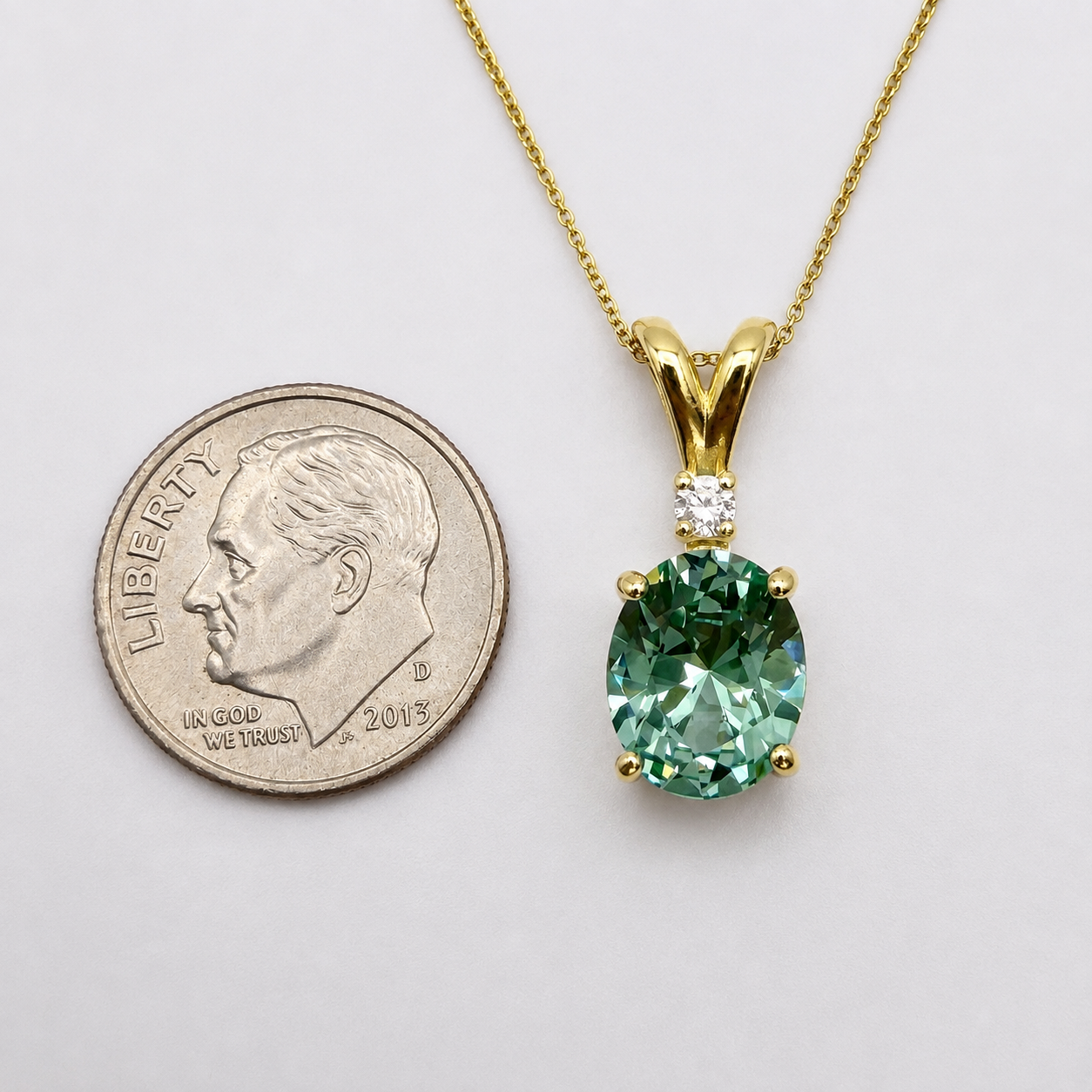 3ct Oval Mint Green Spinel & White Sapphire Pendant Necklace