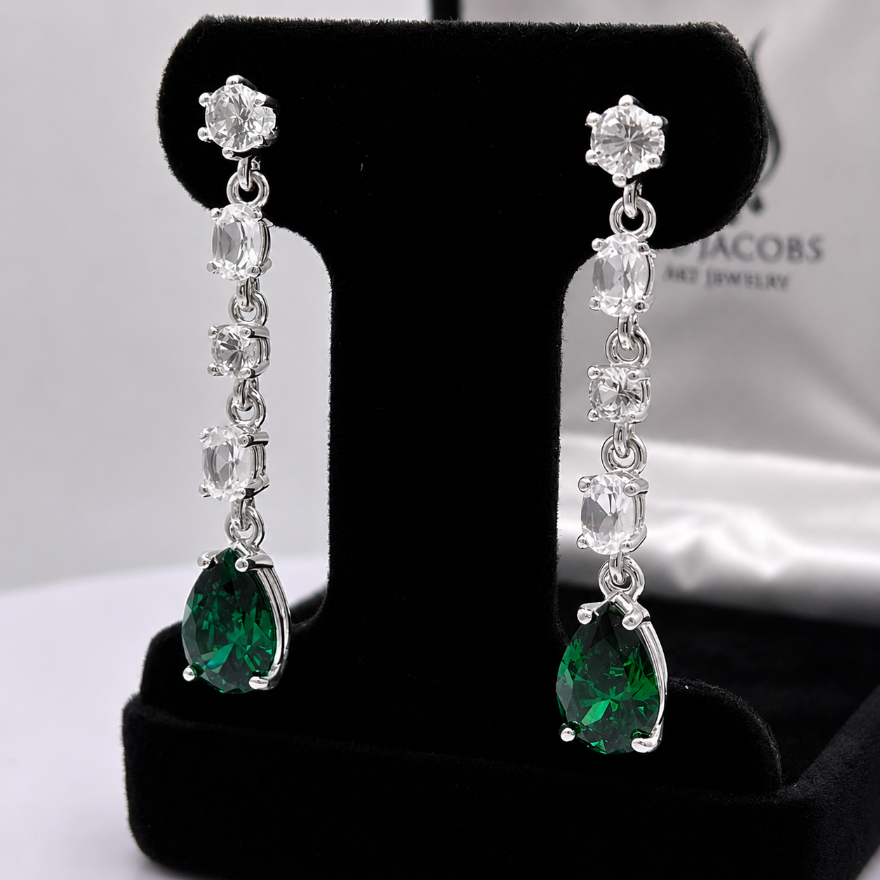 Emerald & White Sapphire Earrings | 11CTW Multi Cut Dangle Earrings | Statement Gemstone Earrings