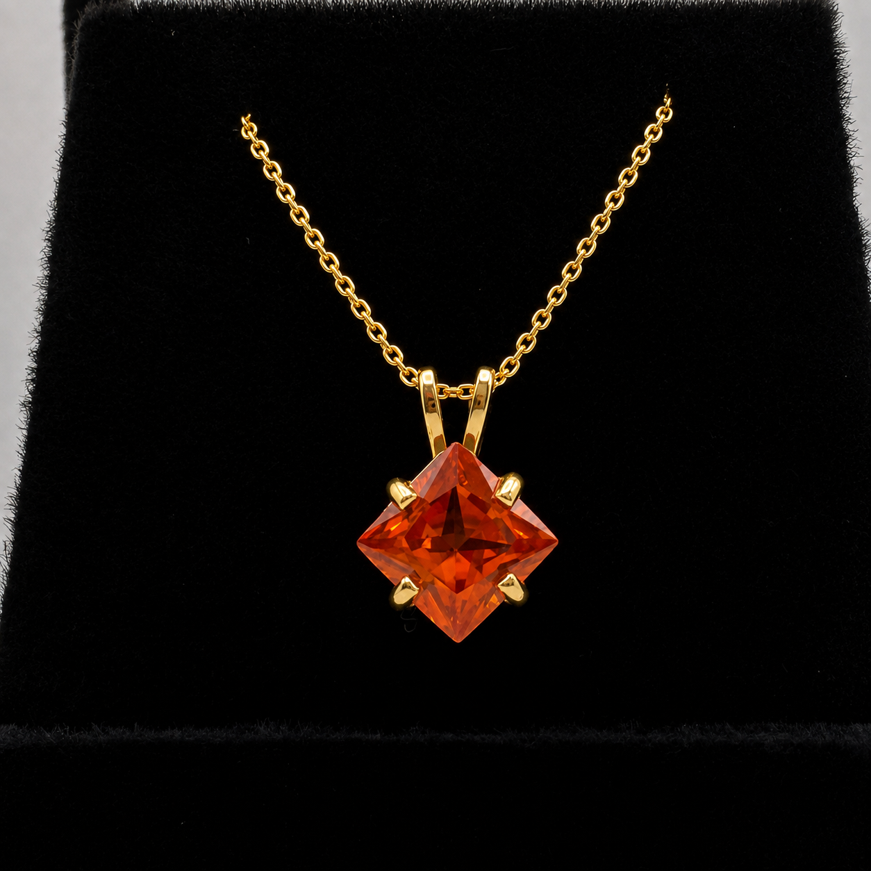 1.2ct Princess Cut Orange Padparadscha Sapphire Solitaire Pendant Necklace